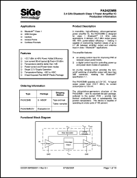 PA2423MB datasheet: 2.4 GHz bluetooth class 1 power amplifier IC. PA2423MB