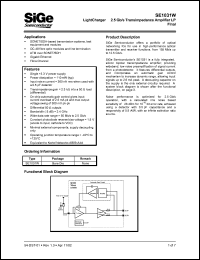SE1031W datasheet: LightCharger 2.5 Gb/s transimpedance amplifier LP. SE1031W
