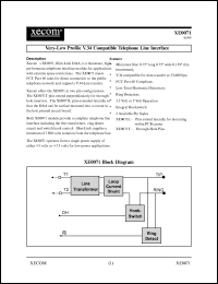 XE0071T datasheet: Very-low profile V.34 compatible telephone line interface. Throuh-hole pins. XE0071T