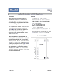 XE2400 datasheet: Low-cost, embeddable, serial 2400bps modem. XE2400