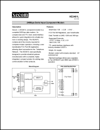 XE2401L datasheet: 2400bps serial input component modem. XE2401L