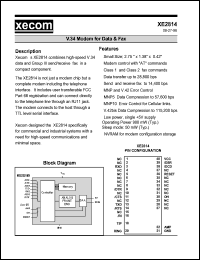 XE2814 datasheet: V.34 modem for data & fax. 28,800 bps. XE2814