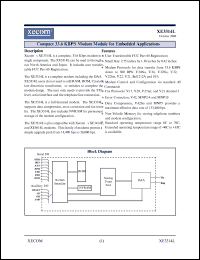 XE3314L datasheet: Compact 33.6 KBPS modem module for embeddable applications. XE3314L