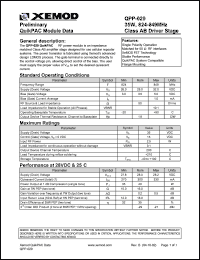 QPP-029 datasheet: QuikPAC module data. 35W, 824-849 MHz, Class AB driver stage. QPP-029