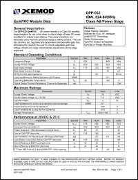 QPP-032 datasheet: QuikPAC module data. 60W, 824-849 MHz, Class AB power stage. QPP-032