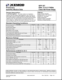 QPP-307 datasheet: QuikPAC module data. 60W, 2110-2170 MHz, Class AB power stage. QPP-307