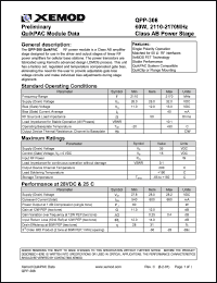 QPP-308 datasheet: QuikPAC module data. 60W, 2110-2170 MHz, Class AB power stage. QPP-308