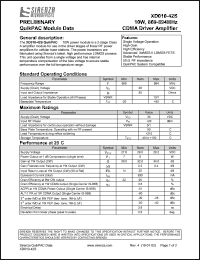 XD010-42S datasheet: QuikPAC module data. 10W, 869-894 MHz. CDMA driver amplifier. XD010-42S