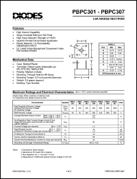 PBPC305 datasheet: 600V; 3.0A bridge rectifier PBPC305