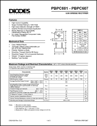 PBPC603 datasheet: 200V; 6.0A bridge rectifier PBPC603