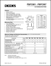 PBPC807 datasheet: 1000V; 8.0A bridge rectifier PBPC807