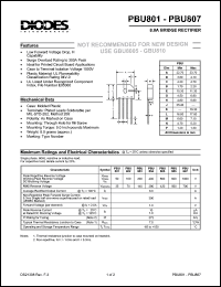 PBU804 datasheet: 400V; 8.0A bridge rectifier PBU804