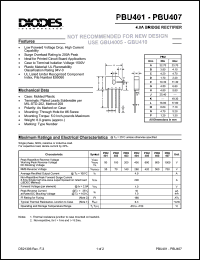 PBU401 datasheet: 50V; 4.0A bridge rectifier PBU401