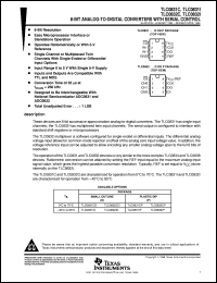 TLC0832CD datasheet:  8-BIT, 22 KSPS ADC SERIAL OUT, UPROCESSOR PERIPH./STANDALONE, MUX OPTION W/SE OR DIFFERENTIAL, 2 CH. TLC0832CD