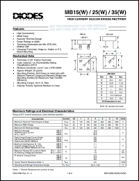MB35-1 datasheet: 100V; 35.0A high current silicon bridge rectifier MB35-1