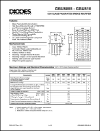 GBU801 datasheet: 100V; 8.0A glass passivated bridge rectifier GBU801