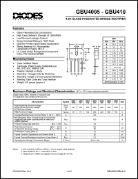 GBU404 datasheet: 400V; 4.0A glass passivated bridge rectifier GBU404