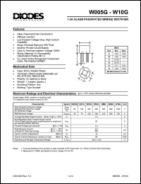 W005G datasheet: 50V; 1.5A glass passivated bridge rectifier W005G