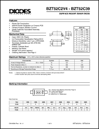 BZT52C10 datasheet: 10V; 500mW surface mount zener diode. General purpose, Medium current BZT52C10