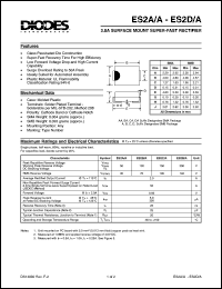 ES2D/A datasheet: 200V; 2.0A surface mount super-fast rectifier ES2D/A