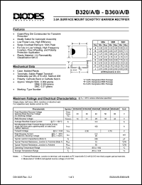 B360/A/B datasheet: 60V; 3.0A surface mount schottky barrier rectifier. Guard ring die construction for transient protection B360/A/B