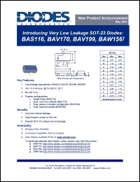 BAS116 datasheet: 85V; 140mA very low leakage diode BAS116