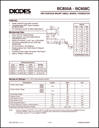 BC857C datasheet: 50V; PNP surface mount small signal transistor. For switching and AF amplifier applications BC857C