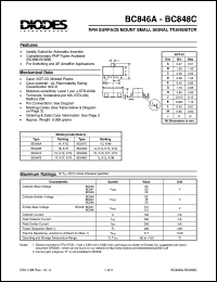 BC848C datasheet: 30V; NPN surface mount small signal transistor. For switching and AF amplifier applications BC848C