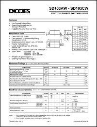 SD103CW datasheet: 20V; schottky barrier switching diode. Guard ring construction for transient protection SD103CW