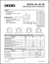 BAS70-06 datasheet: 70V; surface mount schottky barrier diode. PN junction guard ring for transient and ESD protection BAS70-06