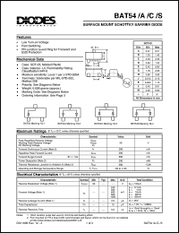 BAT54 datasheet: 30V; surface mount schottky barrier diode. PN junction guard ring for transient and ESD protection BAT54