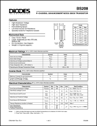 BS208 datasheet: 240V; 200mA P-channel enchancement mode DMOS transistor. Specially suited for telephone subsets BS208