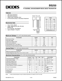 BS250 datasheet: 60V; 250mA P-channel enchancement mode DMOS transistor BS250