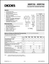 MBR740 datasheet: 40V; 7.5A schottky barrier rectifier. For use in low voltage, high frequency inverters, free wheeling and polarity protection application MBR740