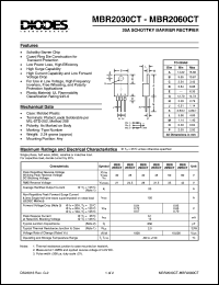 MBR2040CT datasheet: 40V; 20A schottky barrier rectifier. For use in low voltage, high frequency inverters, free wheeling and polarity protection application MBR2040CT
