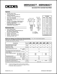 MBR2045CT datasheet: 45V; 20A schottky barrier rectifier. For use in low voltage, high frequency inverters, free wheeling and polarity protection application MBR2045CT