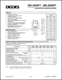 SBL3050PT datasheet: 50V; 30A schottky barrier rectifier. For use in low voltage, high frequency inverters, free wheeling and polarity protection application SBL3050PT