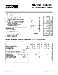 SBL1030 datasheet: 30V; 10A schottky barrier rectifier. For use in low voltage, high frequency inverters, free wheeling and polarity protection applications SBL1030