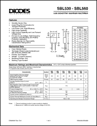 SBL535 datasheet: 35V; 5.0A schottky barrier rectifier. For use in low voltage, high frequency inverters, free wheeling and polarity protection applications SBL535