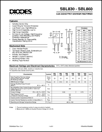 SBL835 datasheet: 35V; 8.0A schottky barrier rectifier. For use in low voltage, high frequency inverters, free wheeling and polarity protection applications SBL835