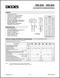 SBL840 datasheet: 40V; 8.0A schottky barrier rectifier. For use in low voltage, high frequency inverters, free wheeling and polarity protection applications SBL840