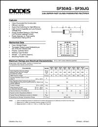 SF30CG datasheet: 150V; 3.0A super fast glass passivated rectifier; diffused junction; high current capability and low forward voltage drop SF30CG