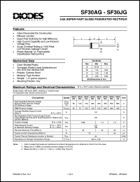 SF30JG datasheet: 600V; 3.0A super fast glass passivated rectifier; diffused junction; high current capability and low forward voltage drop SF30JG