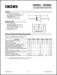 HER603 datasheet: 200V; 6.0A high efficiency rectifier HER603