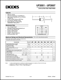 UF2007 datasheet: 1000V; 2.0A ultra-fast rectifier; ultra fast switching for high efficiency UF2007