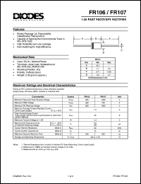 FR106 datasheet: 800V; 1.0A fast recovery rectifier; fast switching for high efficiency FR106