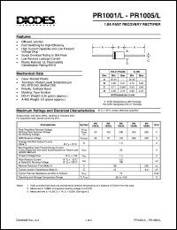 PR1001 datasheet: 50V; 1.0A fast recovery rectifier; fast switching for high efficiency PR1001