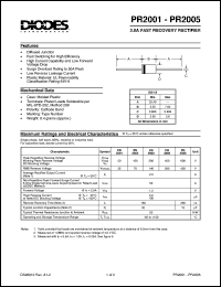 PR2005 datasheet: 600V; 2.0A fast recovery rectifier; fast switching for high efficiency PR2005