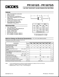 PR1503G datasheet: 200V; 1.5A fast recovery glass passivated rectifier; fast switching for high efficiency PR1503G