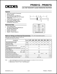 PR2001G datasheet: 50V; 2.0A fast recovery glass passivated rectifier; fast switching for high efficiency PR2001G
